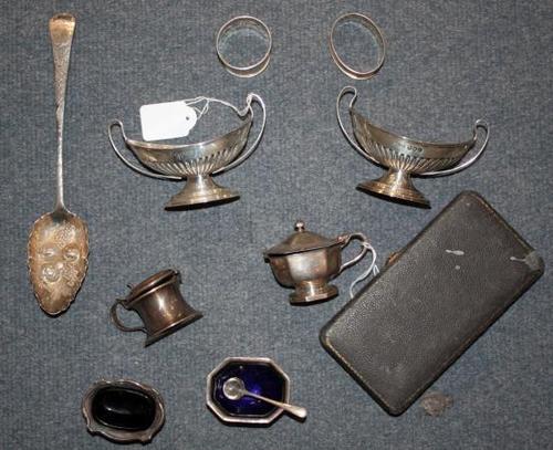 383 two similar silver salt cellars